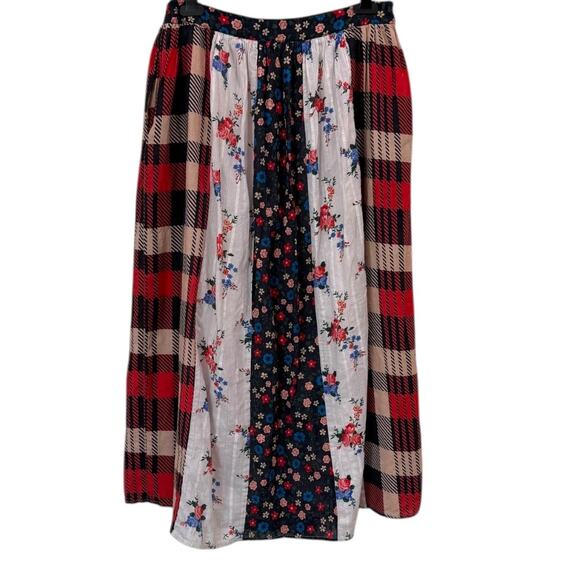 Anthropologie Let Me Be Contrast Plaid Floral Maxi Skirt - Picture 6 of 7